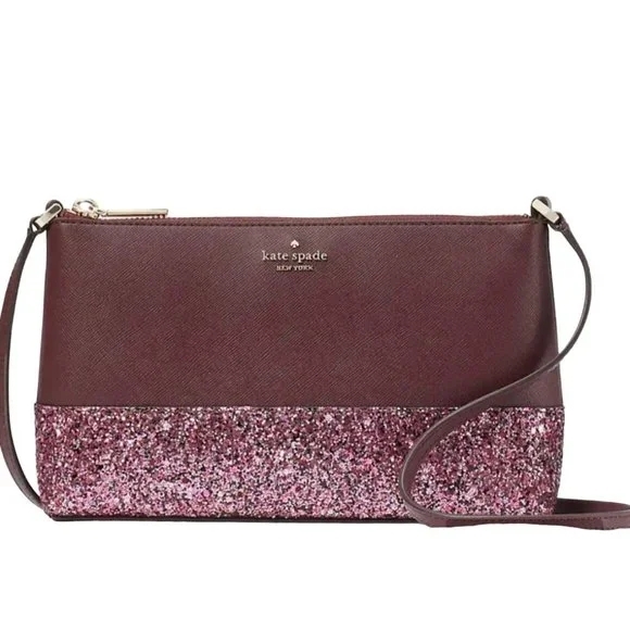 NWT Kate Spade Greta Court Glitter Crossbody Bag Cherrywood - Picture 5 of 10